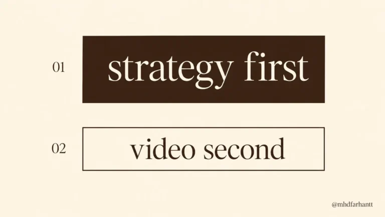 Simple graphic with the phrase strategy first, video second, summarising the core lesson of a working short form video approach